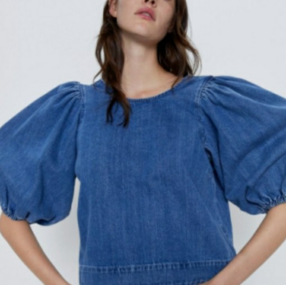 Zara Denim Puff Sleeves Denim Shirt 